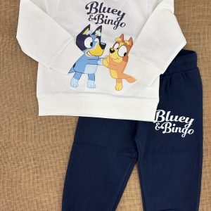 CONJUNTO ALGODON BLUEY BINGO SUDADERA CRUDA Y PANTALON MARINO Z9