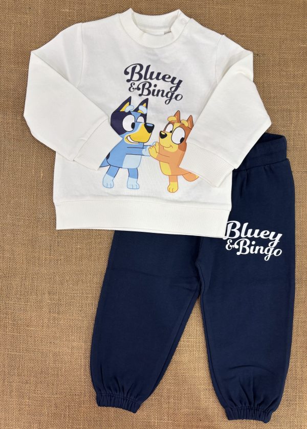 CONJUNTO ALGODON BLUEY BINGO SUDADERA CRUDA Y PANTALON MARINO Z9