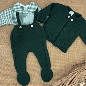 CONJUNTO NIÑO POLAINAS CON Y TIRANTES Y CHAQUETA LANA VERDE BOTELLA 026VE-337