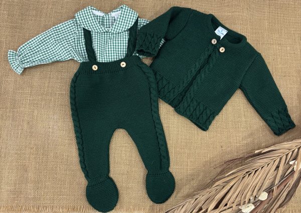 CONJUNTO NIÑO POLAINAS CON Y TIRANTES Y CHAQUETA LANA VERDE BOTELLA 026VE-337