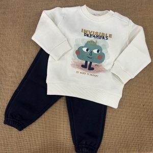 CONJUNTO ALGODON INTERIOR PELITO SUDADERA CRUDA CON ARBOL Y PANTALON AZUL MARINO Z51