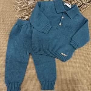 CONJUNTO LANA AZUL VERDOSO JERSEY TIPO POLO Y PANTALONES 044-12329