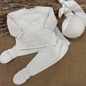 CONJUNTO LANA ALGODON COLOR ARENA JERSEY POLAINAS Y CAPOTA 004-10318