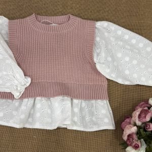 JERSEY LANA ROSA EMPOLVADO CON MANGAS Y VOLANTE ABAJO DE BATISTA PERFORADA CRUDA Z70