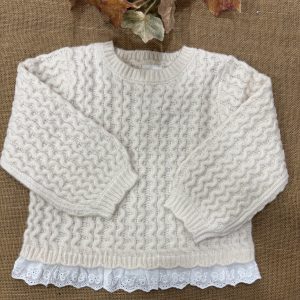 JERSEY NIÑA LANA CRUDA RIBETEADA PARTE DE ABAJO PUNTILLA BLANCA Z60