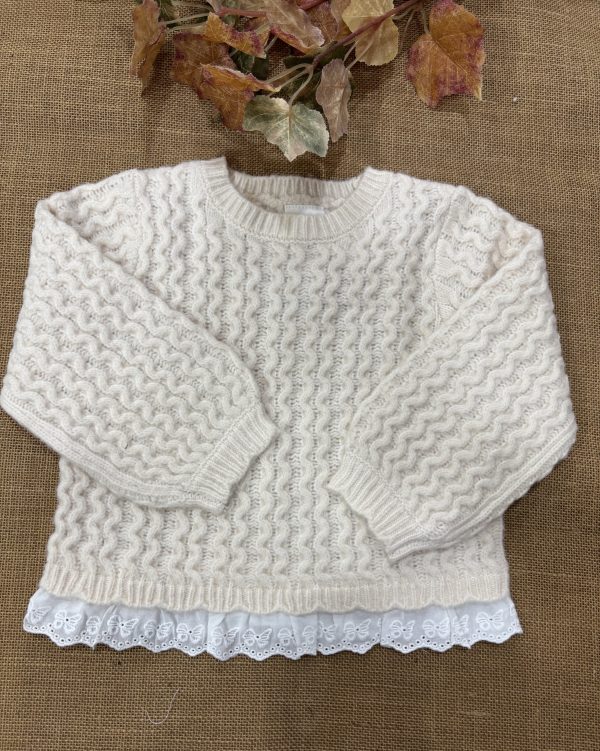 JERSEY NIÑA LANA CRUDA RIBETEADA PARTE DE ABAJO PUNTILLA BLANCA Z60