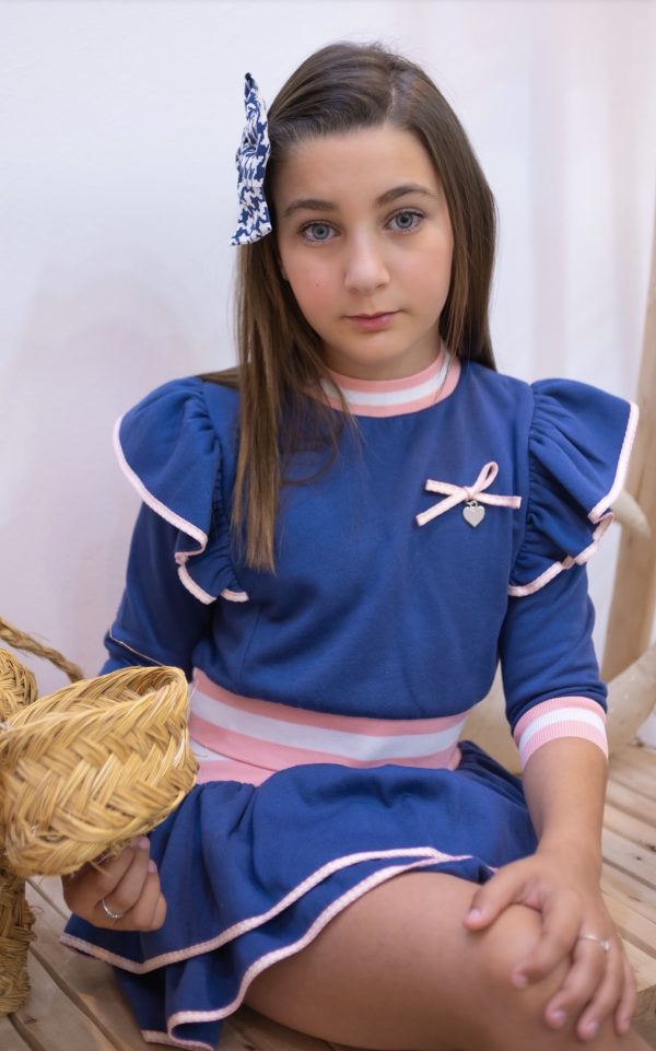 CONJUNTO NIÑA ALGODON SUDADERA CON VOLANTES EN LAS MANGAS Y FALDA PANTALON VOLANTES TODO REMATADO EN ROSA IM177 - Imagen 2