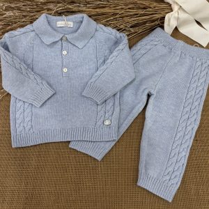 CONJUNTO NIÑO LANA AZUL JERSEY OCHOS TIPO POLO Y PANTALONES 044-11323