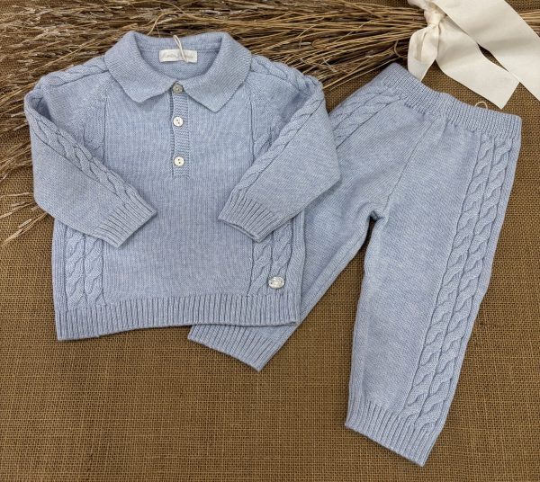 CONJUNTO NIÑO LANA AZUL JERSEY OCHOS TIPO POLO Y PANTALONES 044-11323