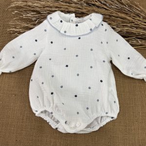 RANITA BAMBULA BLANCA CON BODOQUES BORDADOS AZUL EMPOLVADO 4809