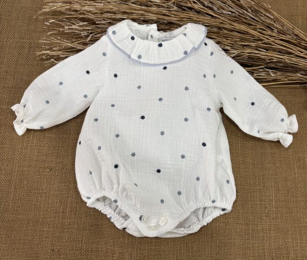RANITA BAMBULA BLANCA CON BODOQUES BORDADOS AZUL EMPOLVADO 4809