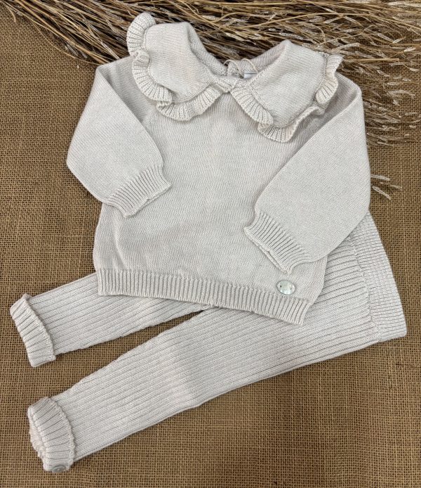 CONJUNTO NIÑA LANA DE ALGODON COLOR ARENA JERSEY CON CUELLO PICOS Y PANTALONES CANALE 044-11324