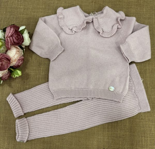 CONJUNTO LANA DE ALGODON ROSA JERSEY CON CUELLO PICOS Y PANTALON CANALE 044-11324
