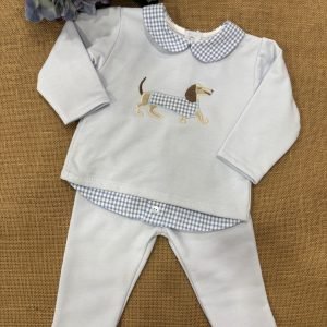 CONJUNTO ALGODON CELESTE INTERIOR PELITO COMBINADO CON VICHY Y CON PERRITO 026CB-626