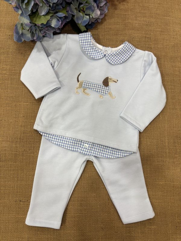 CONJUNTO ALGODON CELESTE INTERIOR PELITO COMBINADO CON VICHY Y CON PERRITO 026CB-626