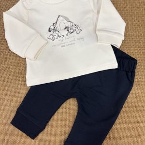 CONJUNTO ALGODON SUDADERA BLANCA CON DALMATAS Y PANTALON MARINO Z81