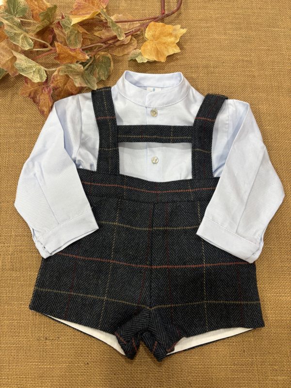 CONJUNTO PANTALON CONJUNTO TELA ESCOCESA MARINO CON TIRANTES Y CAMISA AZUL 026HA-771