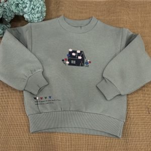 SUDADERA VERDE DE NIÑA CON CASITA Y FLORECITAS CON PELITO INTERIOR Z42