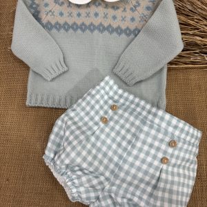 CONJUNTO JERSEY VERDE CON CENEFA Y RANITA VICHY VERDE 3007
