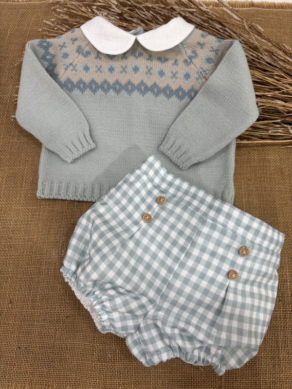 CONJUNTO JERSEY VERDE CON CENEFA Y RANITA VICHY VERDE 3007